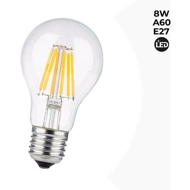 Lampadina a filamento led E27 60 - 8W - Trasparente - Bianco Neutro