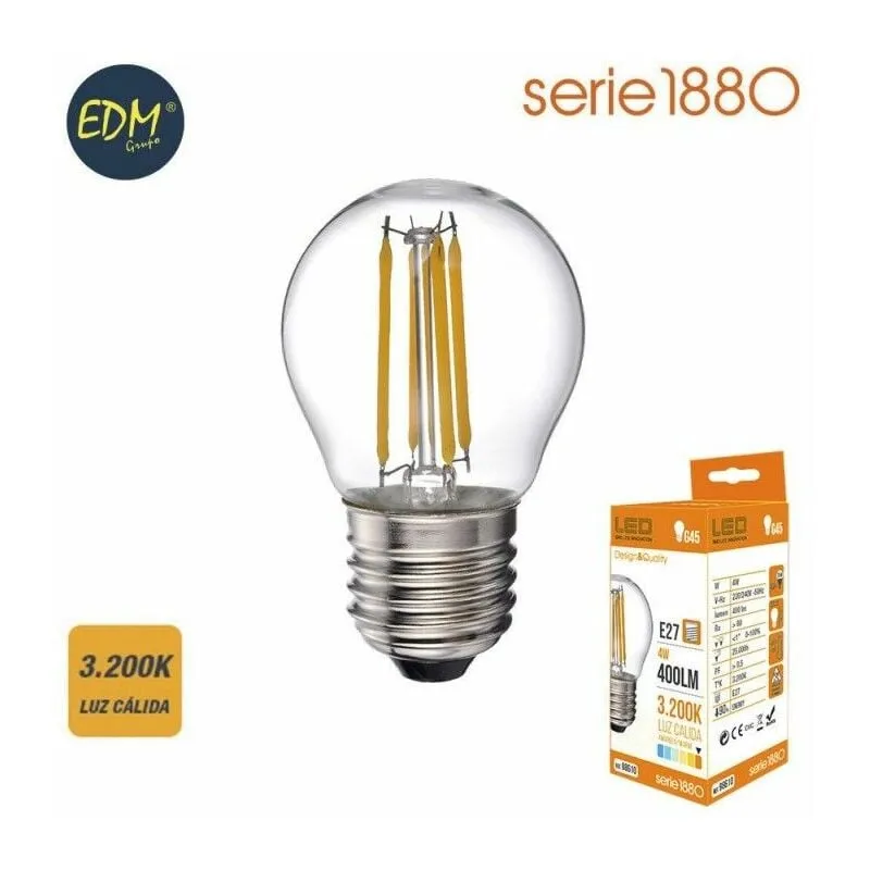  - Lampadina led Filamento Sferica E27 4W 500lm 3200K Luce Calda Ø4.5x7.8cm