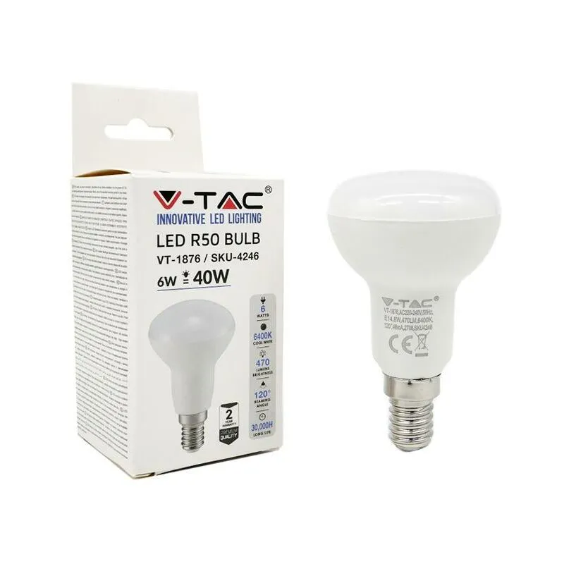 LAMPADINA LED 6W E14 R50 BIANCO CALDO 3000K - Luce CALDA