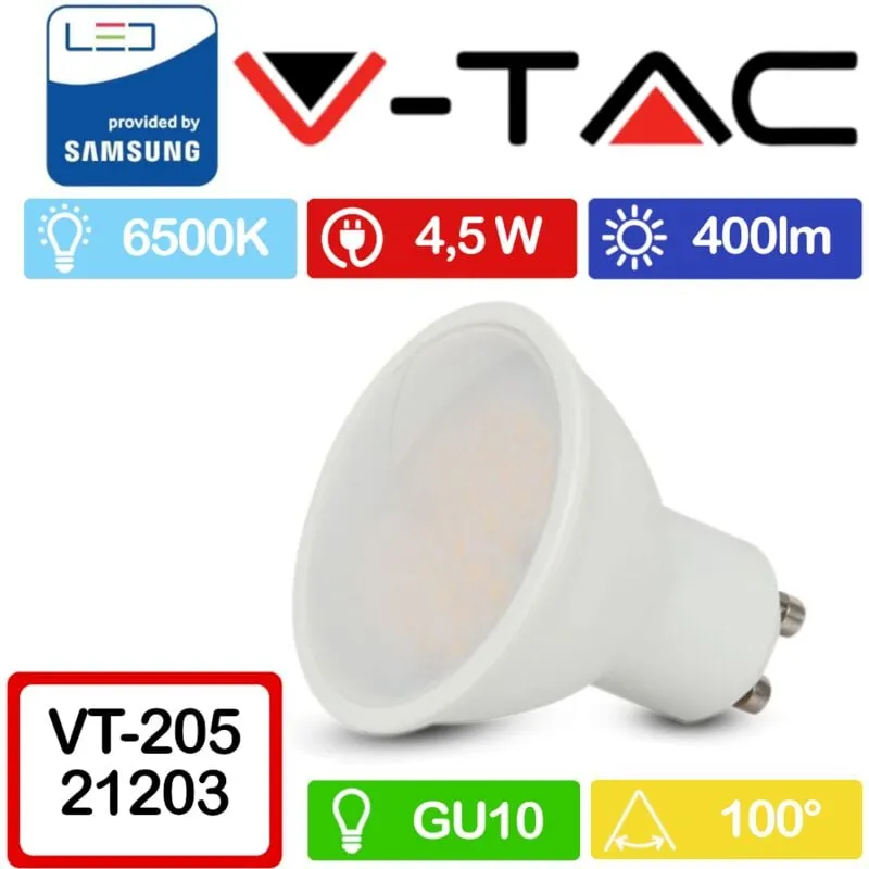 Pro VT-205 Faretto led GU10 con Chip Samsung 4,5W 100° Copertura Satinata Bianco freddo - 6400K - V-tac