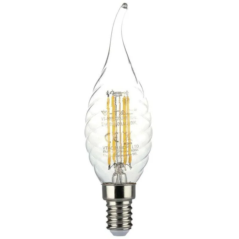 V-tac - lampadina led E14 4W candle flame bulb C35 candela fiamma twist filament vetro Bianco Freddo