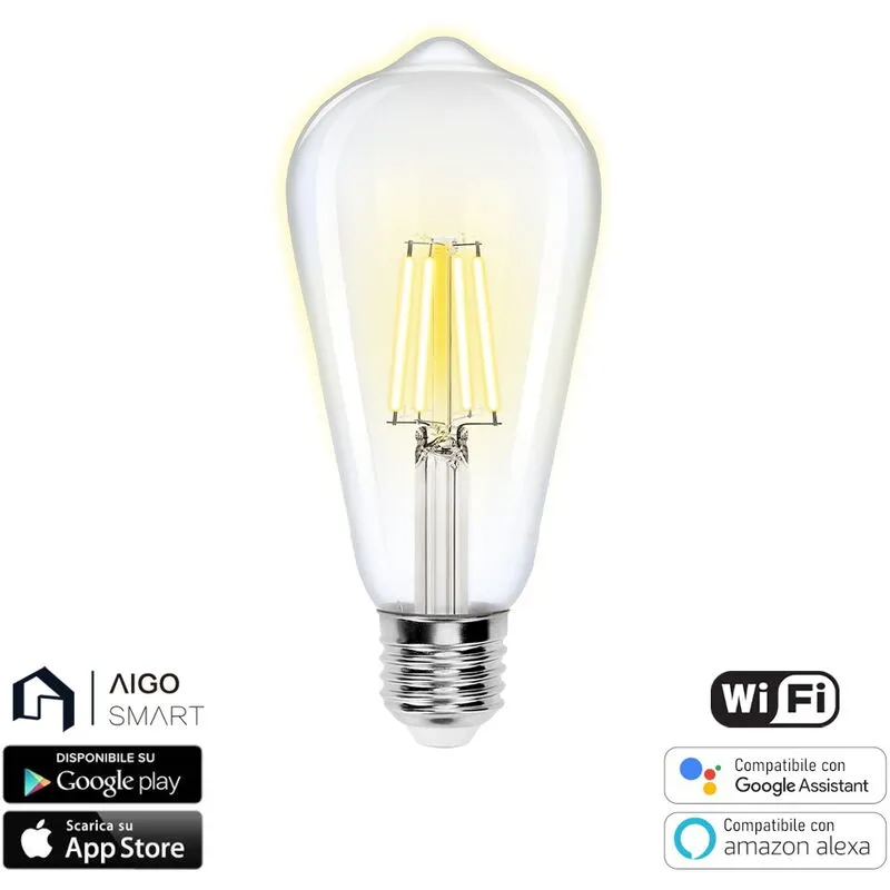 Aigostar - Lampadina Led a Filamento Smart ST64 E27 6W WiFi cct luce regolabile e dimmerabile