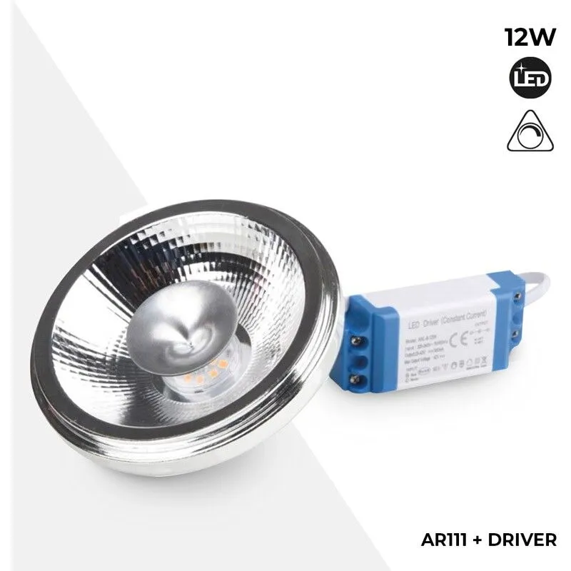 Led AR111 12W dimmerabile - 12º - Driver esterno - 3000K - Bianco Caldo