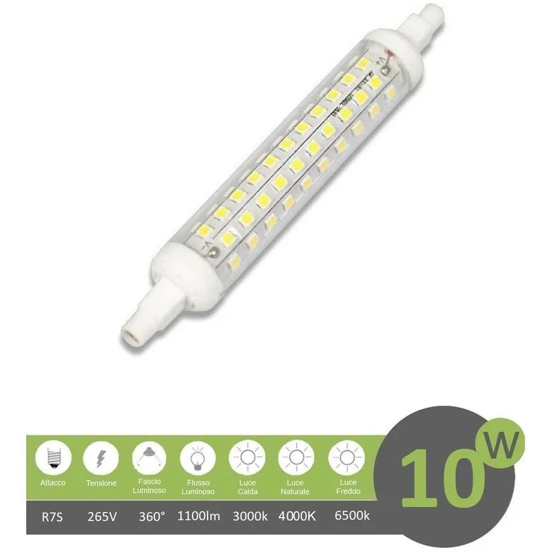 Lampadina led attacco R7S 118mm 10w luce calda fredda naturale Luce Fredda