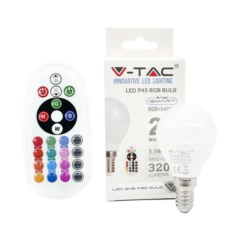 V-tac - lampadina a led 3.5W E14 P45 controllo luminosit rf attenuabile rgb + 3000K - Luce calda