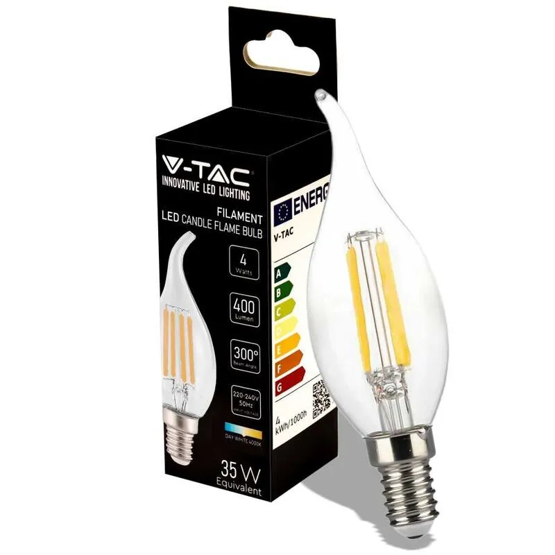 V-tac - VT-1997 Lampadina led candela filamento lampada 4W E14 100LM/W bianco naturale 4000K - 214429