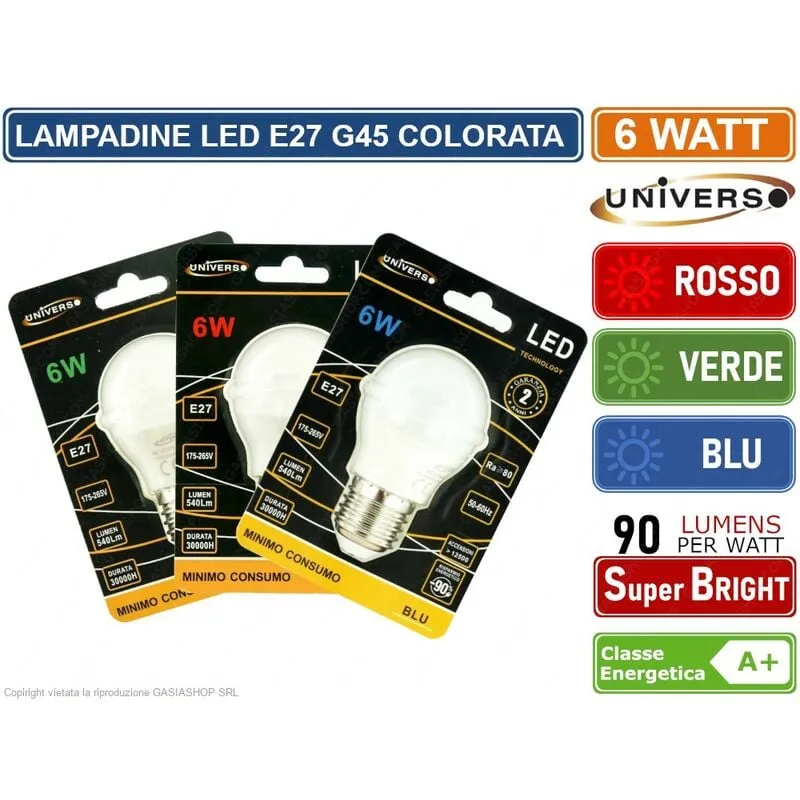 Lampadina led E27 6W miniglobo G45 colorata verde - rossa - blu 540 lumen - Colore Luce: Blu