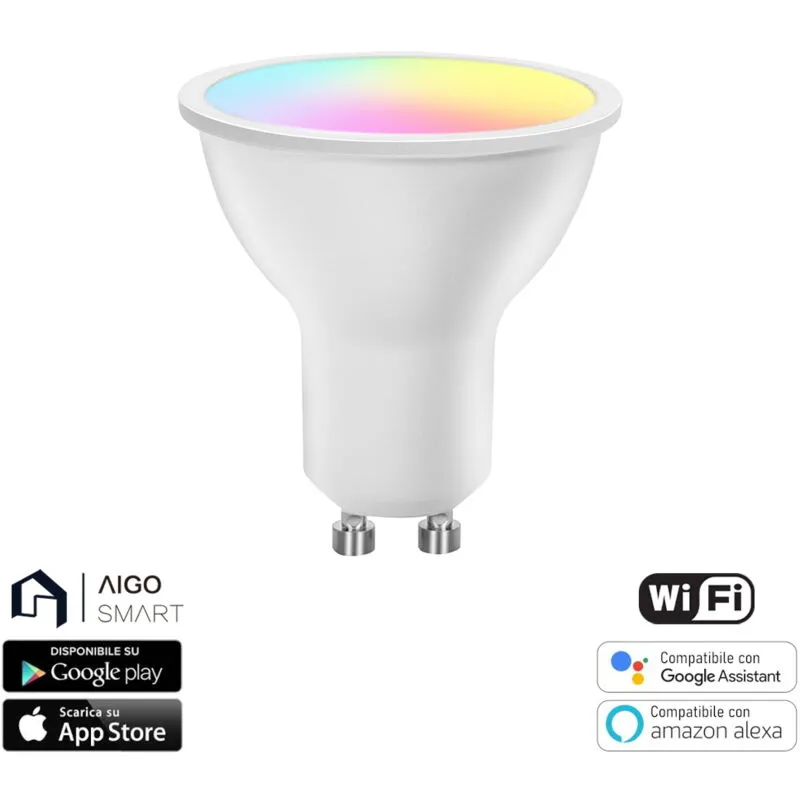 Aigostar - Faretto Led Smart GU10 4,9W WiFi rgb cct luce regolabile e dimmerabile