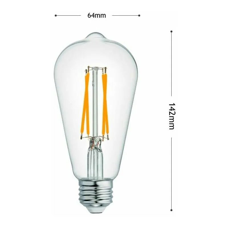 Lampadina Led Luce Calda 8w Filamento In Vetro Trasparente E27 8 w e 27 T64-tc