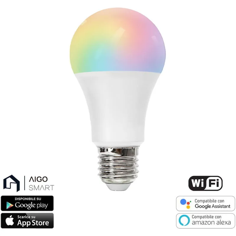 Lampadina Led Smart A60 E27 15W WiFi rgb cct luce regolabile e dimmerabile Aigostar