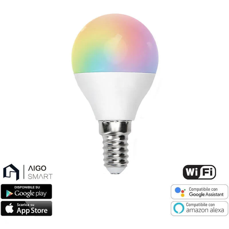 Lampadina Led Smart G45 E14 6,5W WiFi RGB CCT luce regolabile e dimmerabile Aigostar