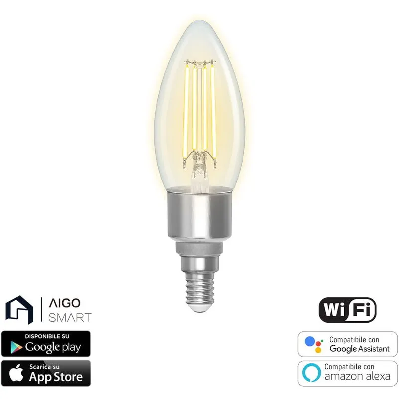 Aigostar - Lampadina Led a Filamento Smart C35 E14 4,5W WiFi cct luce regolabile e dimmerabile