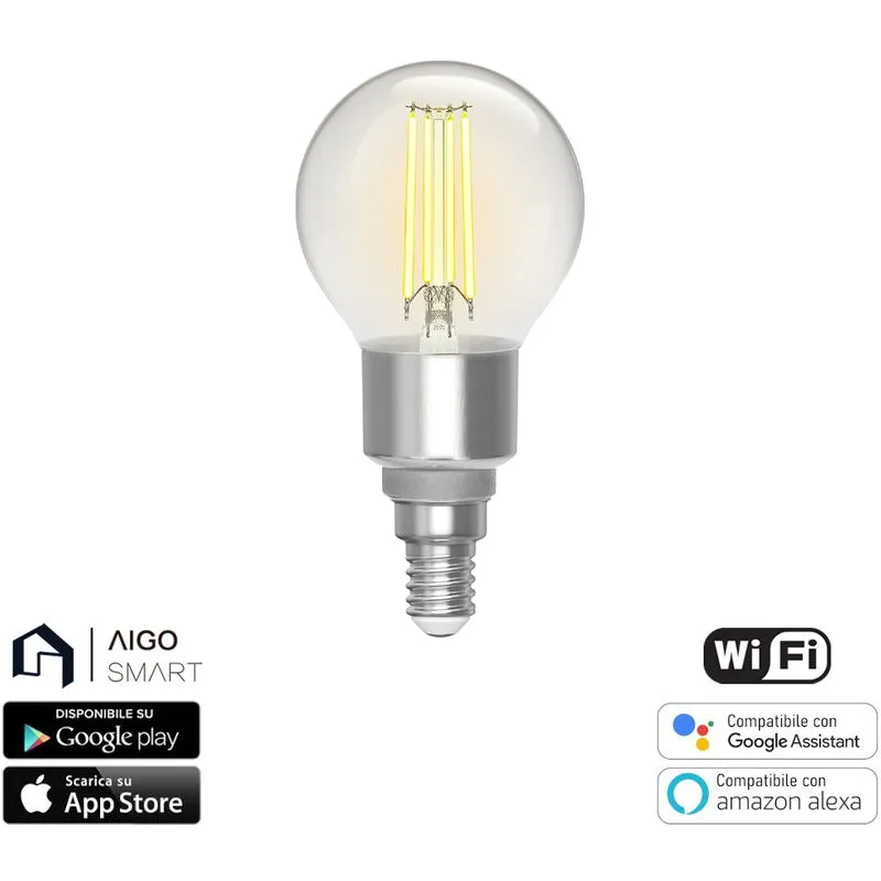 Aigostar - Lampadina Led a Filamento Smart G45 E14 4,5W WiFi cct luce regolabile e dimmerabile