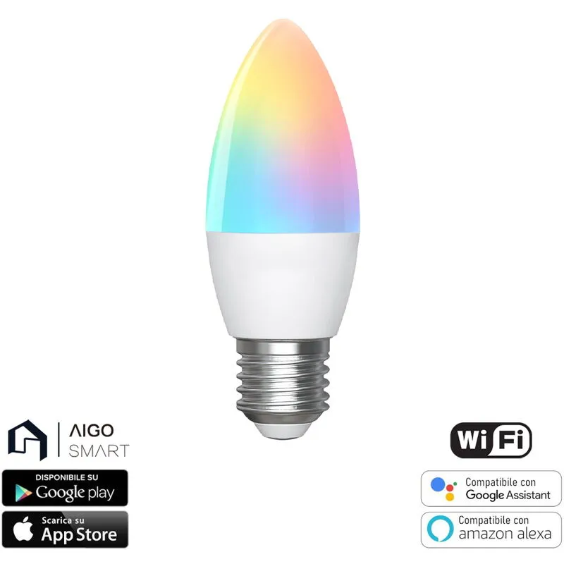 Aigostar - Lampadina Led Smart C37 E27 6,5W WiFi rgb cct luce regolabile e dimmerabile