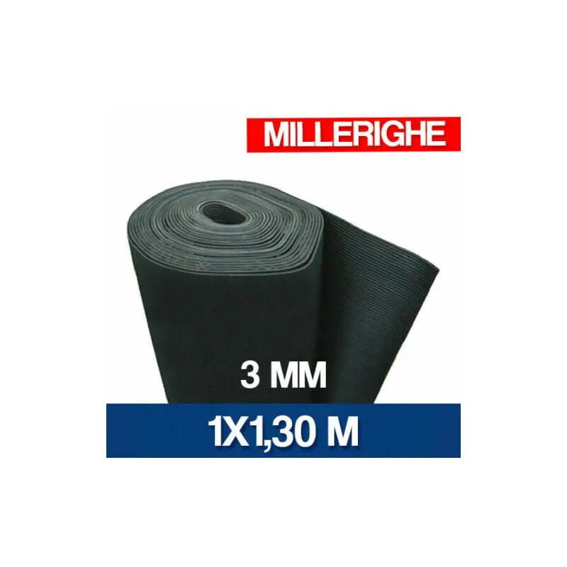 Lastra in gomma nera 3-5 mm h 120 - 130 pavimento gomma liscia millerighe 16890V 3 mm mt 1X1.30 millerighe (29210)