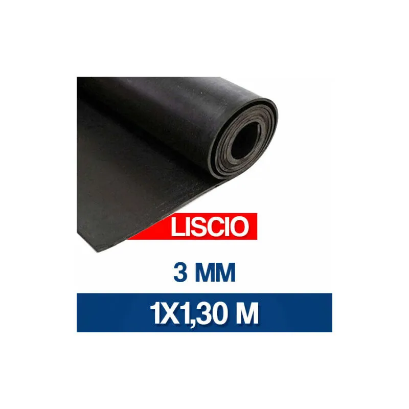 Lastra in gomma nera 3-5 mm h 120 - 130 pavimento gomma liscia millerighe 16890V 3 mm mt 1X1.30 (34910)