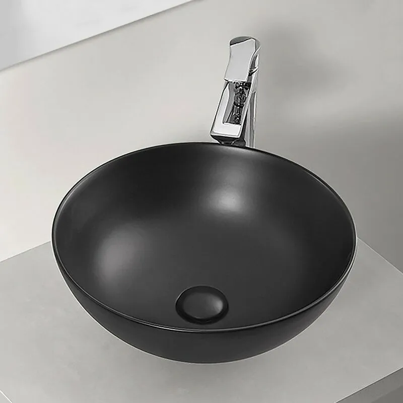 Lavamani da appoggio a bacinella 40 cm in ceramica nero opaco