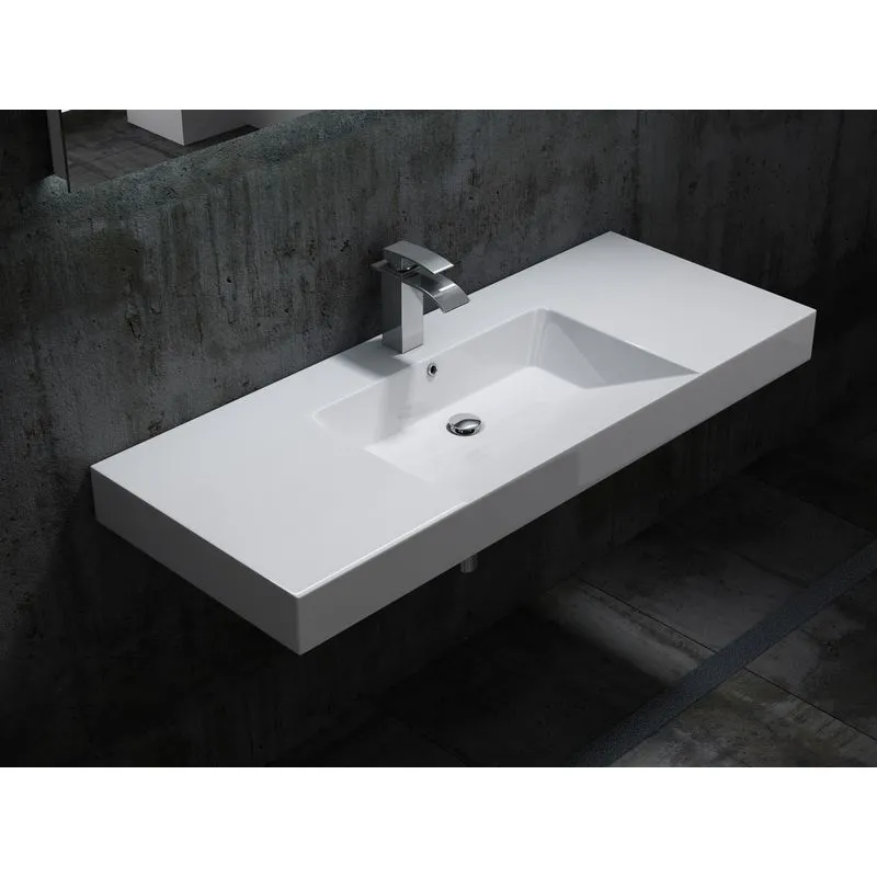  - Lavabo a muro / lavabo sospeso - marmo artificiale - BS6036 - bianco -122 x 48 x 13,5 cm