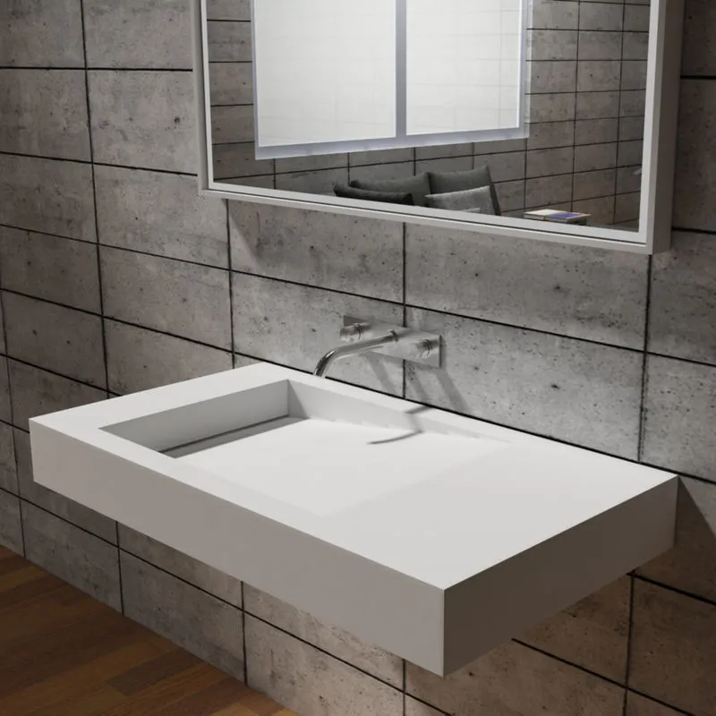  - Lavabo a parete o da appoggio PB2155 in solid surface (Solid Stone) – bianco opaco – 100 x 50 x 12 cm