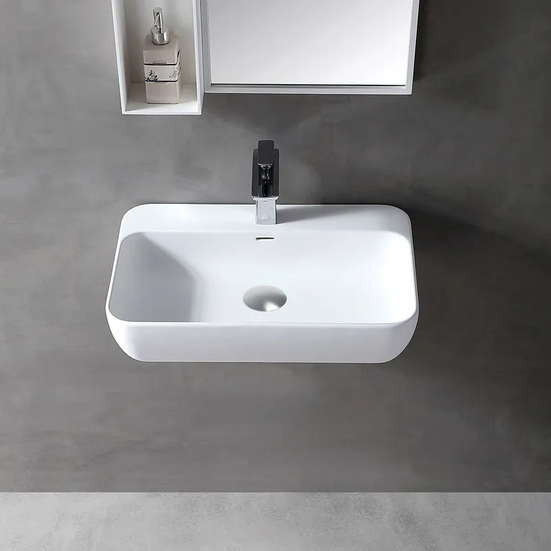 Lavabo a parete o da appoggio TWG201 solid surface (Solid Stone) – bianco opaco – 60 x 40 x 14 cm