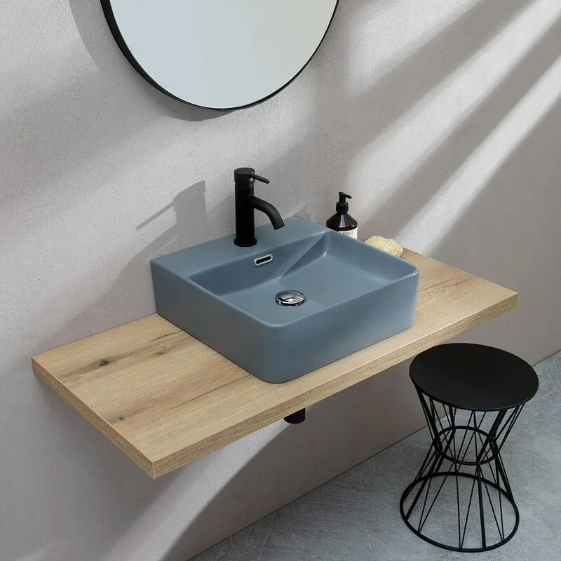 Lavabo Appoggio Quadrato Ceramica Grigio Blu