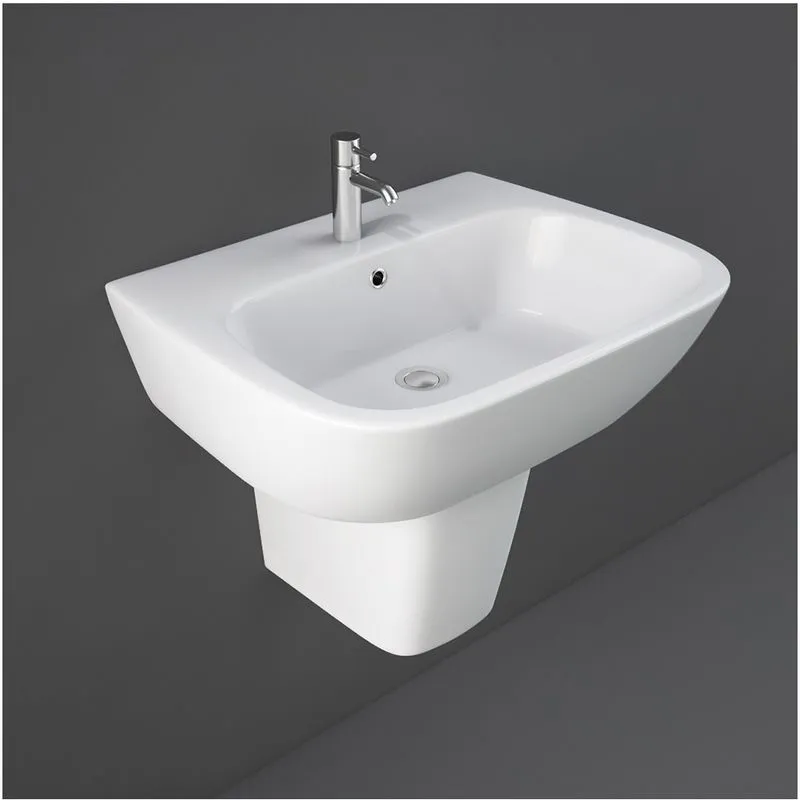 Lavabo bagno Rak serie One 60x46 cm con semicolonna in ceramica lucida