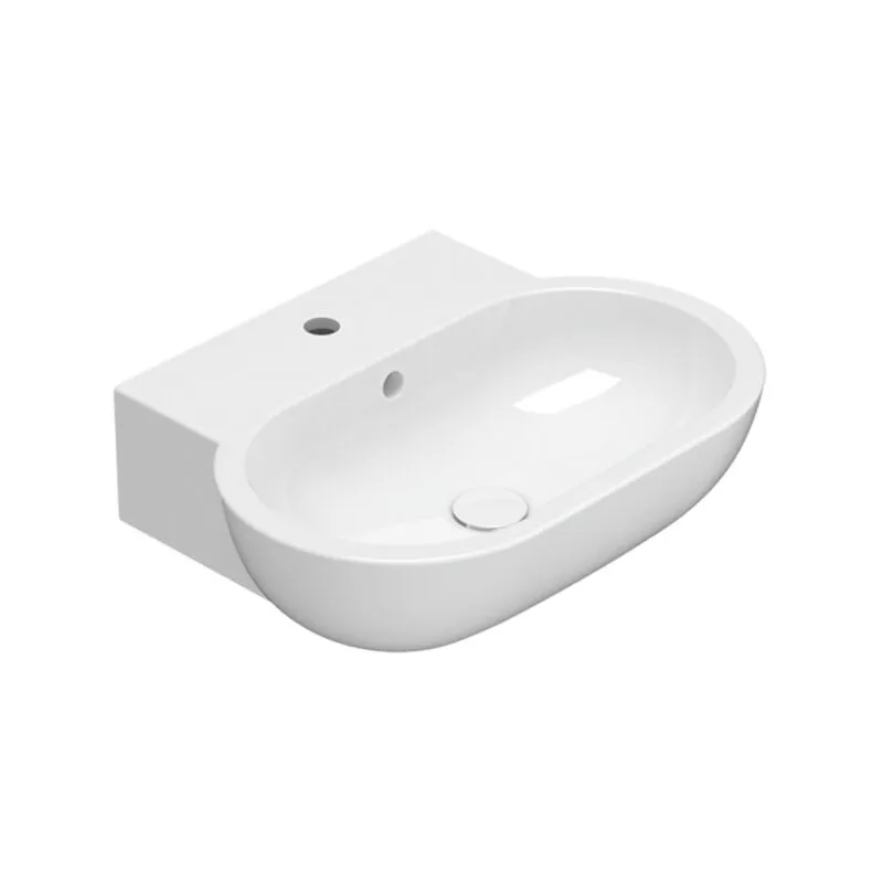 Lavabo Bowl+ appoggio/sospeso cm. 60x46 in ceramica bianco lucido