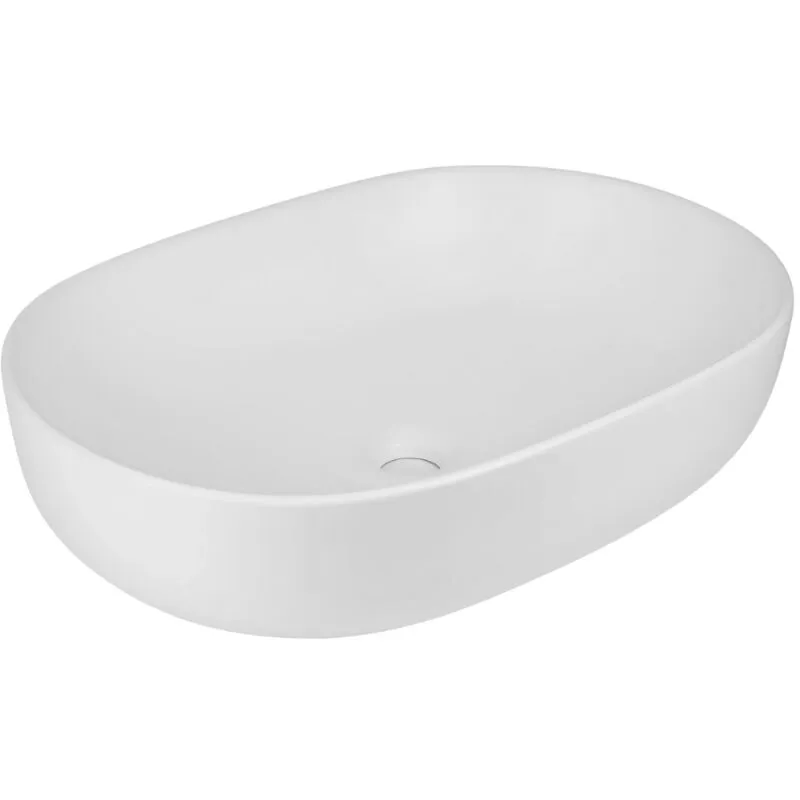 Ogomondo - Lavabo da appoggio ceramica bianco ovale arredo bagno lavandino 60x40x15 cm finitura- opaco - confezione 1