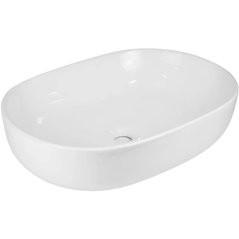 Ogomondo - Lavabo da appoggio ceramica bianco ovale arredo bagno lavandino 60x40x15 cm finitura- lucido - confezione 1