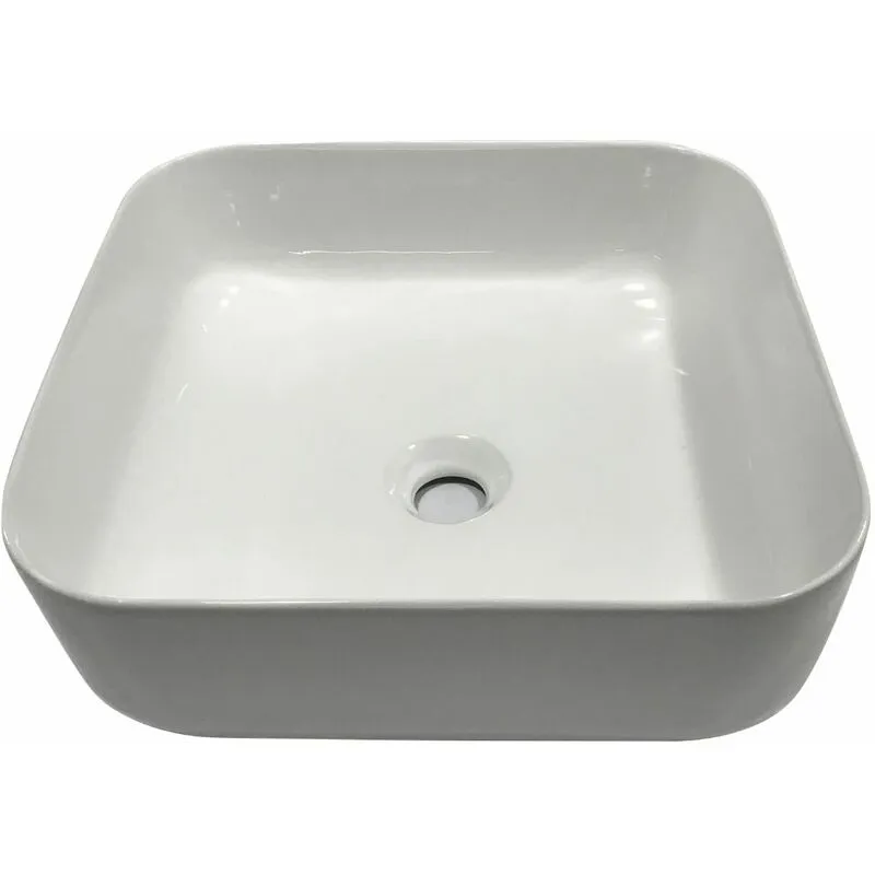 Lavabo da appoggio ceramica bianco quadrato lavandino bagno 38,5x38,5x14 cm finitura- lucido - confezione 1