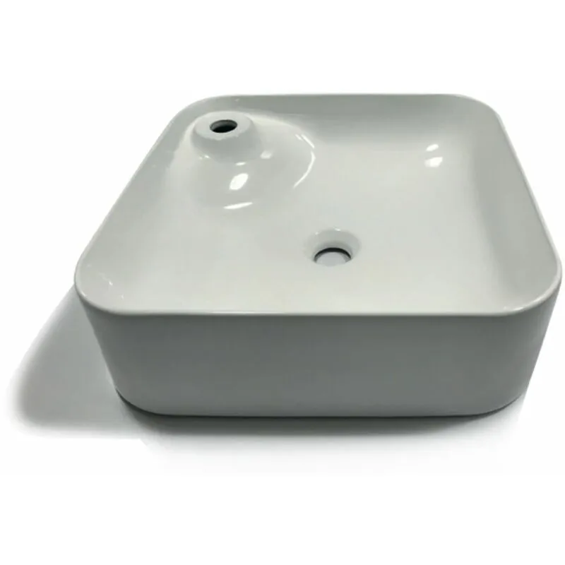 Lavabo da appoggio ceramica bianco quadrato lavandino arredo bagno 43x43x12cm