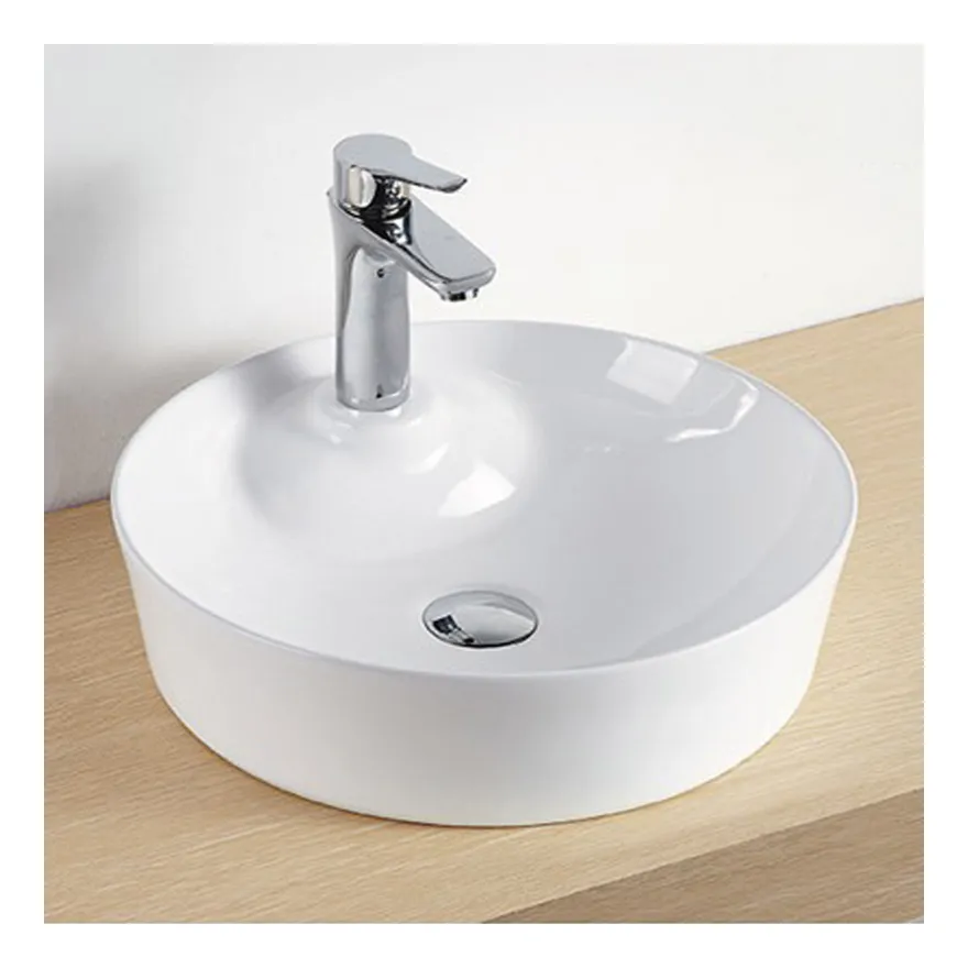 Lavabo da appoggio ceramica bianco tondo lavandino arredo bagno 43x43x12 cm