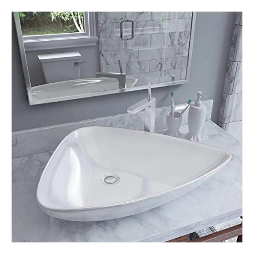 Lavabo da appoggio ceramica bianco triangolare arredo bagno 68x47,5x12,5 cm