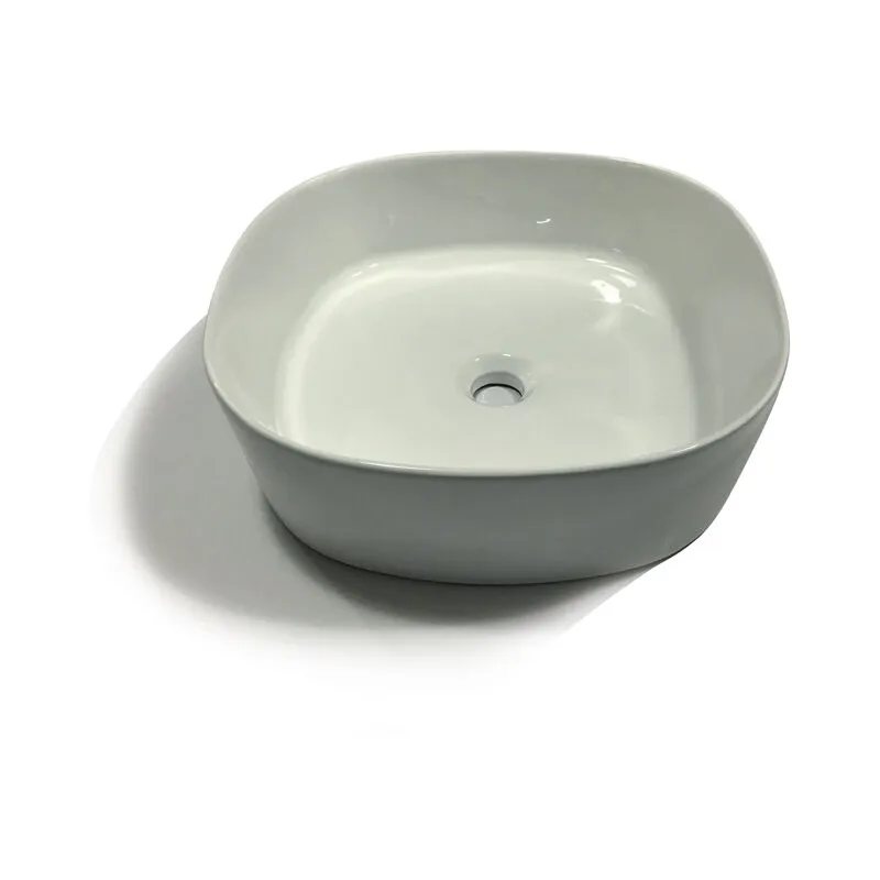 Lavabo da appoggio in ceramica lucida bianco tondeggiante lavandino 44x44x14 cm