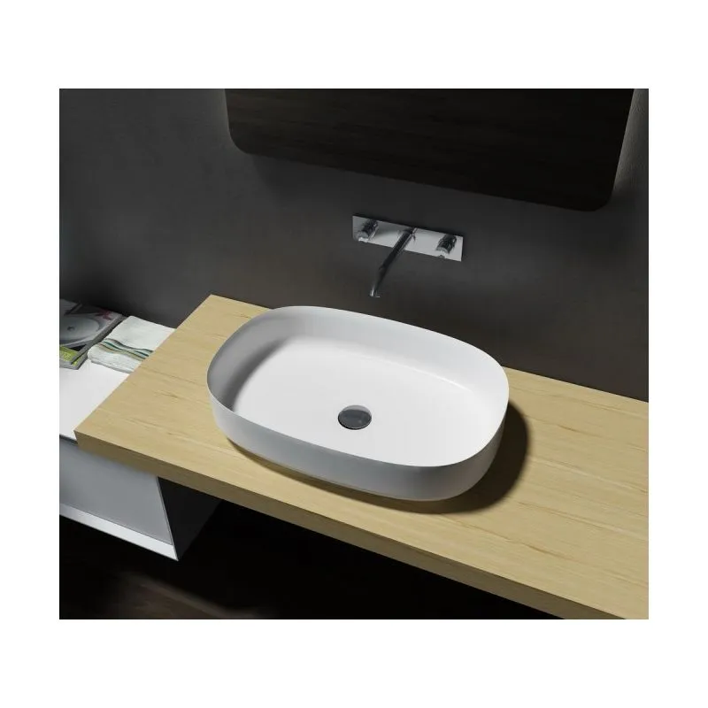 Lavabo ovale con piano in colata minerale PB2123 - 60x40x13cm - Acrilico puro