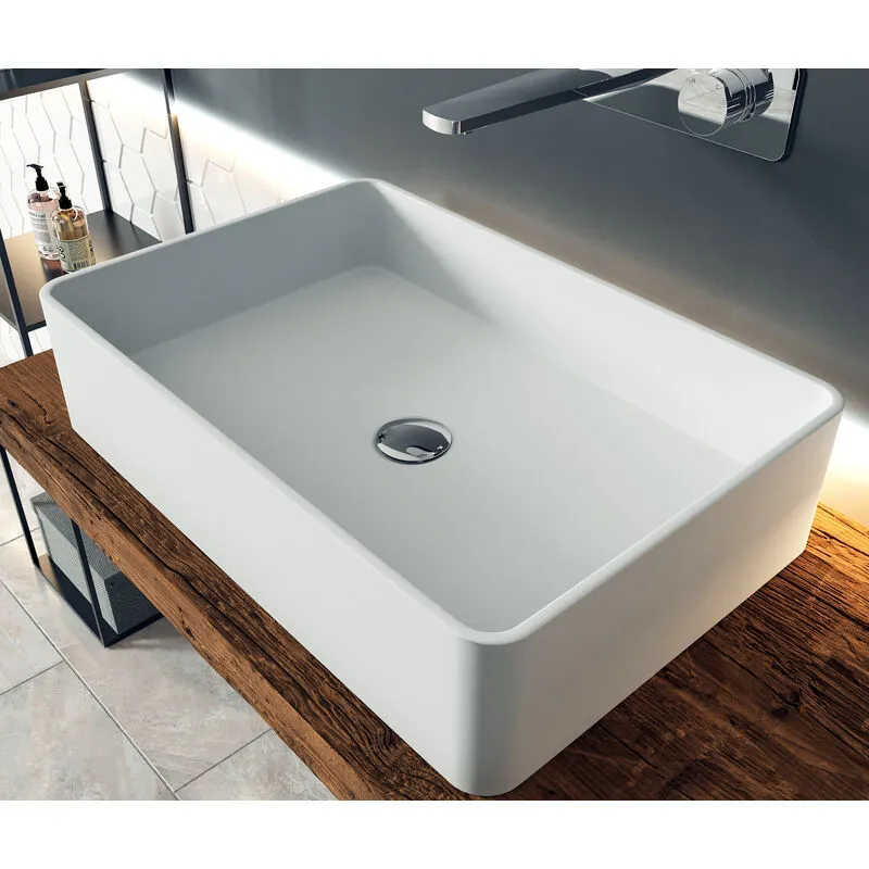  - Lavabo da appoggio PB2012 in fusione minerale - 60 x 40 x 15 cm - Bianco opaco