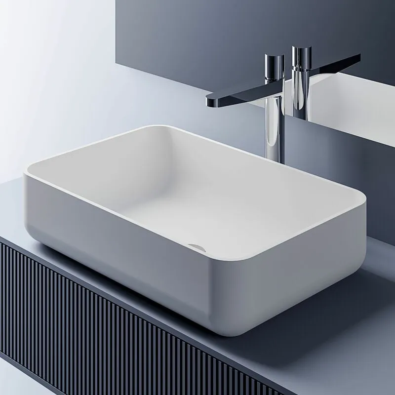  - Lavabo da appoggio PB2133 in fusione minerale - in bianco o nero - 54 x 36 x 13 cm Bianco opaco, senza coperchio supplementare