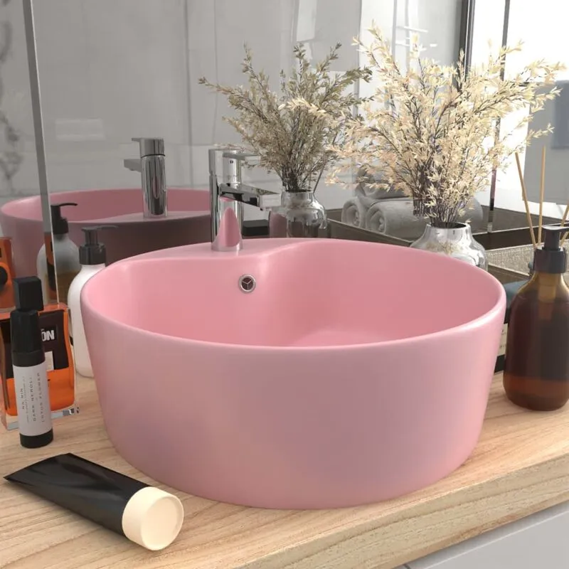 Lavabo da Appoggio Lavandino moderno con Troppopieno Rosa Opaco 36x13 cm in Ceramica -57522