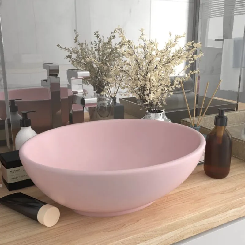 Lavabo da Appoggio Lavandino moderno Lusso Ovale Rosa Opaco 40x33 cm in Ceramica -75151