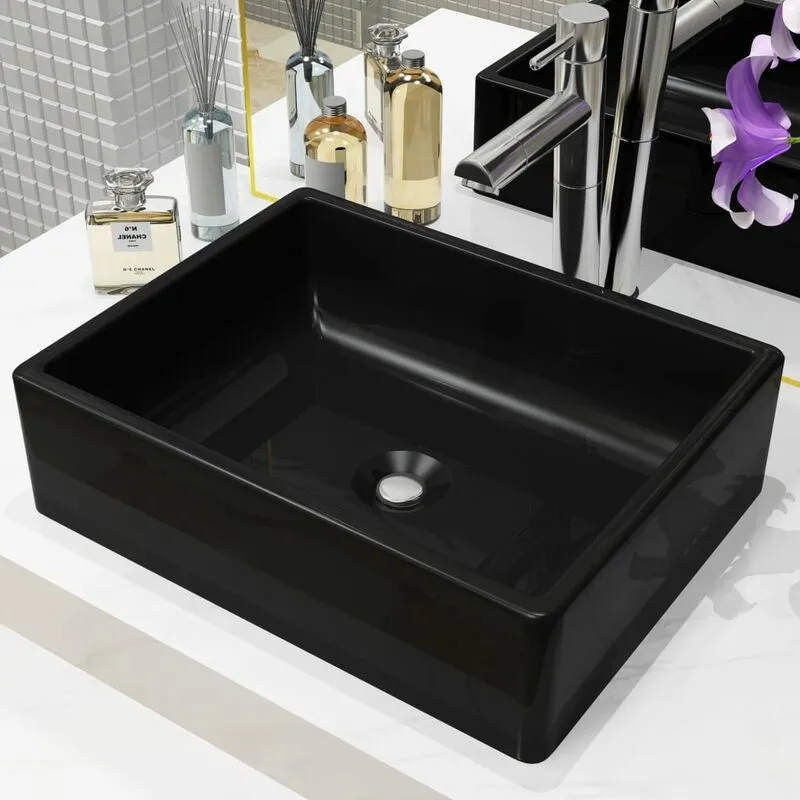 Bonnevie - Lavabo da Appoggio Lavandino moderno Rettangolare in Ceramica Nero 41x30x12 cm -87450 - Nero