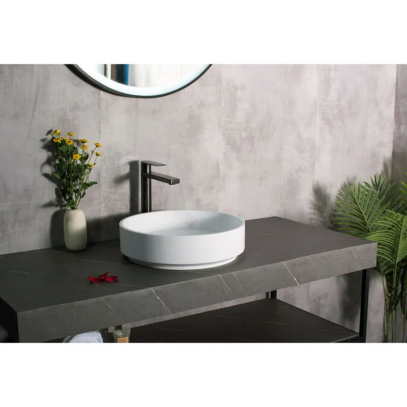  - Lavabo da appoggio NT2430 di colata minerale - 42 x 42 x 11 cm - bianco opaco