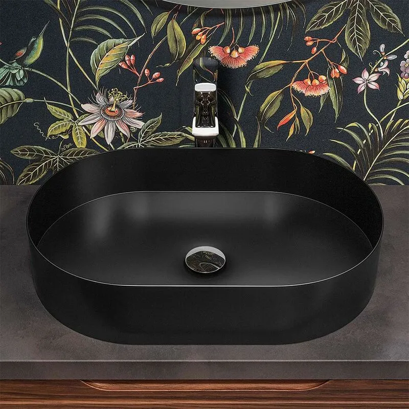 Inbagno - Lavabo da appoggio ovale 58x38 cm in acciaio inox nero opaco Goya