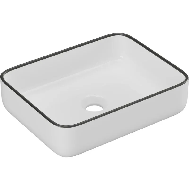 Lavabo da appoggio rettangolo 50 x 39 cm in Ceramica Bianco con profilo Nero - juniko ii