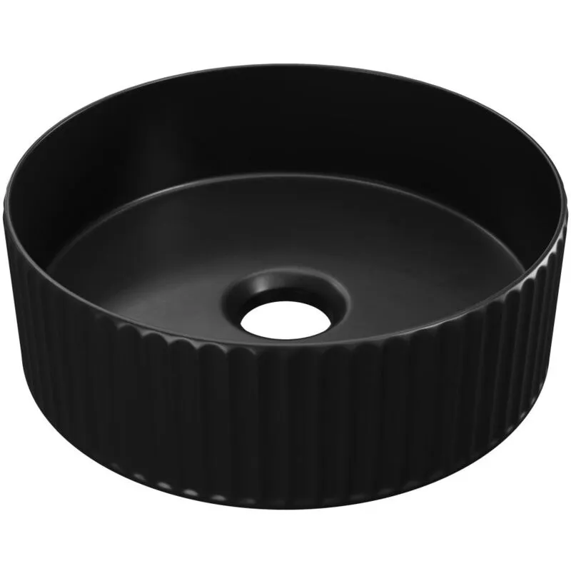 Lavabo da appoggio scanalato rotondo 36 cm in Ceramica Nero opaco - pedara