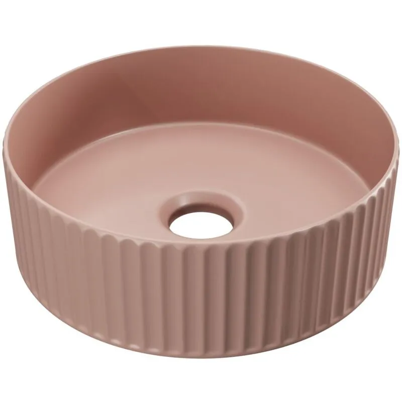 Lavabo da appoggio scanalato rotondo 36 cm in Ceramica Rosa opaco - pedara