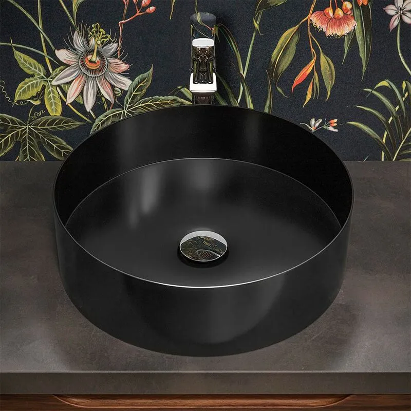 Inbagno - Lavabo da appoggio tondo 40 cm in acciaio inox nero opaco Goya