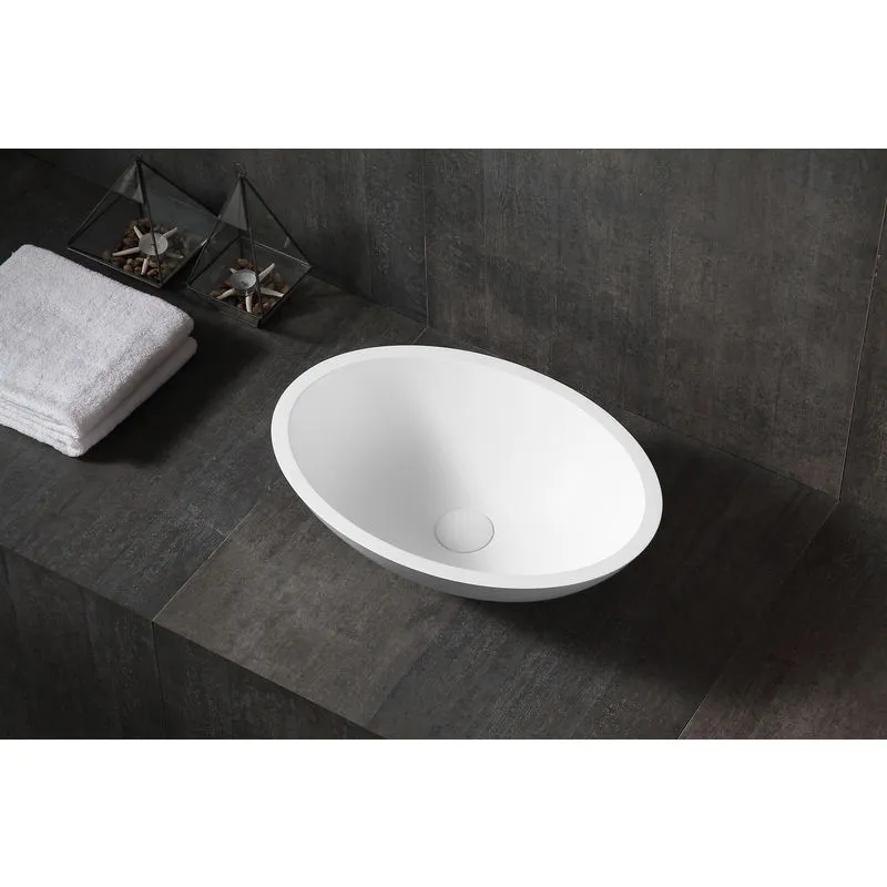  - Lavabo da appoggio TW2106 di colata minerale (Pure Acrylic) - Lucido - 50 x 35 x 15 cm Senza piletta Pop-up, senza coperchio supplementare