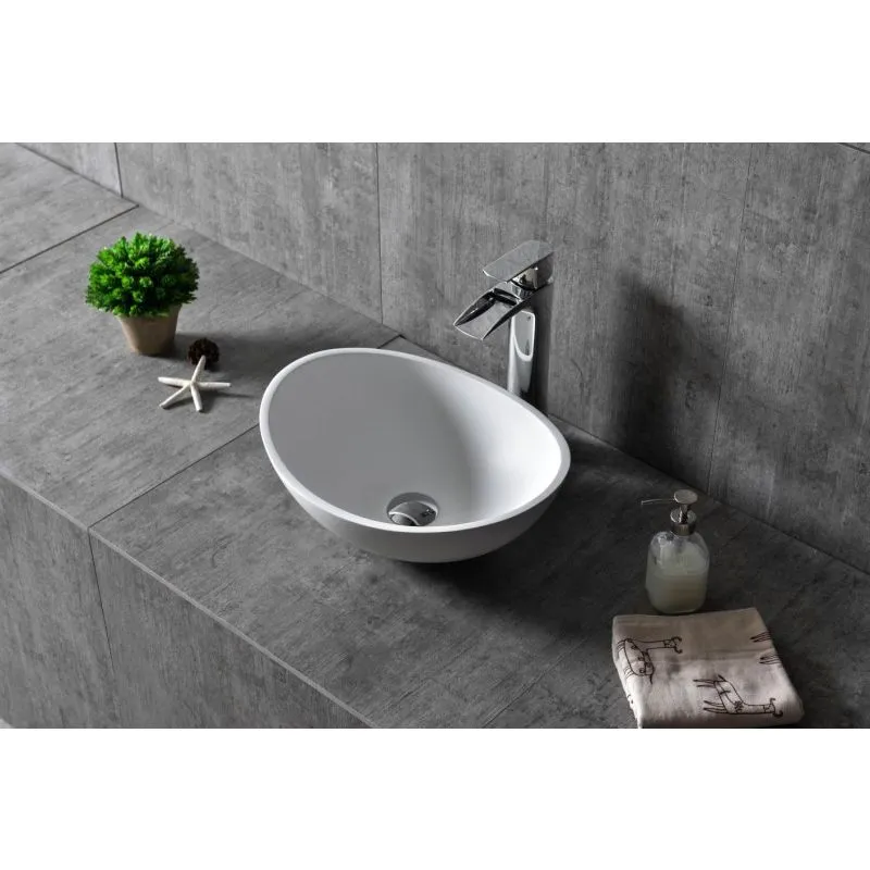  - Lavabo da appoggio TWA29 di colata minerale (Pure Acrylic) - bianco opaco- 42x34x15cm Senza piletta Pop-up, senza coperchio supplementare