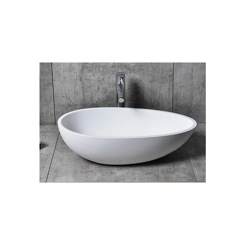  - Lavabo da appoggio TWA65 di colata minerale (Pure Acrylic) - bianco o nero - 60x35x16cm Bianco (lucido), Con piletta Pop-up, senza