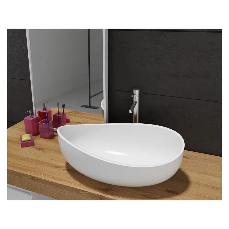  - Lavabo da appoggio wave PB2001, in colata minerale (pure acrylic) - 60x37x21cm - Bianco opaco o lucido lucido